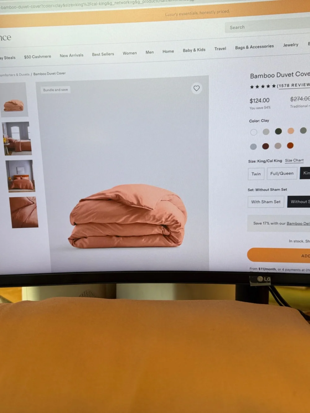 Quince Bamboo Duvet Cover – King/Cal King – Walnut (tiny flaw; see photos)